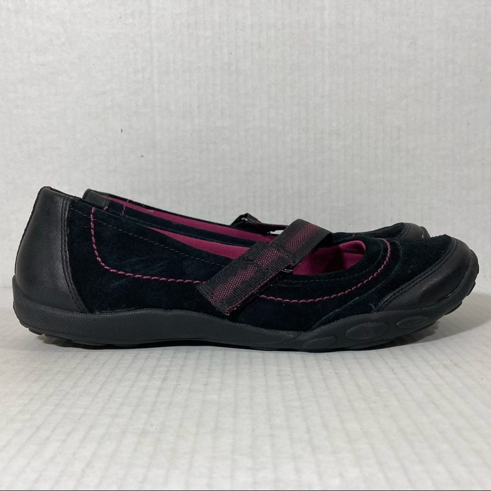 Clarks Haley Braeburn Black Pink Suede Casual Comfort Mary Jane Flats Shoes Sz 9